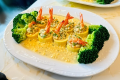 Steamed Gold Coin Tofu with Prawn Fillin